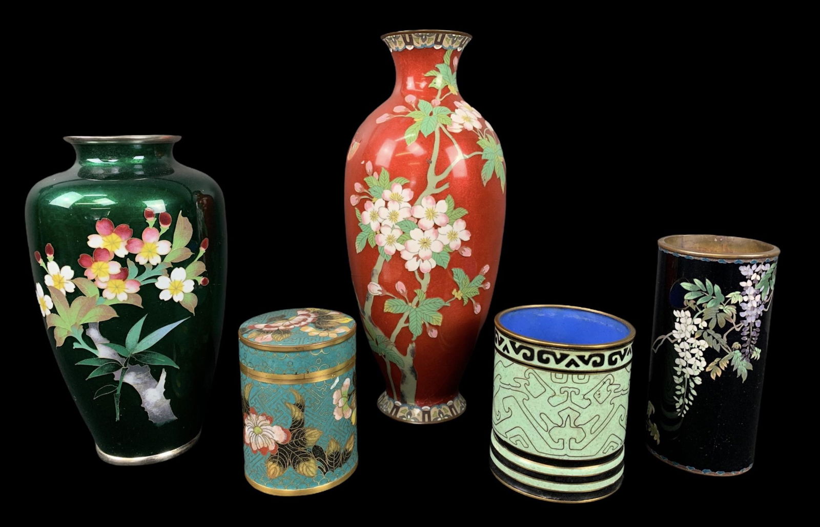Lot Of 5 Chinese Japanese Cloisonne Vases Boxes (1 of 13)
