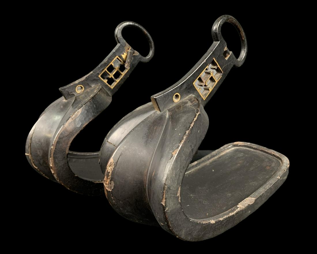 Pair Edo Period Lacquer Stirrups Japanese Samurai (1 of 6)