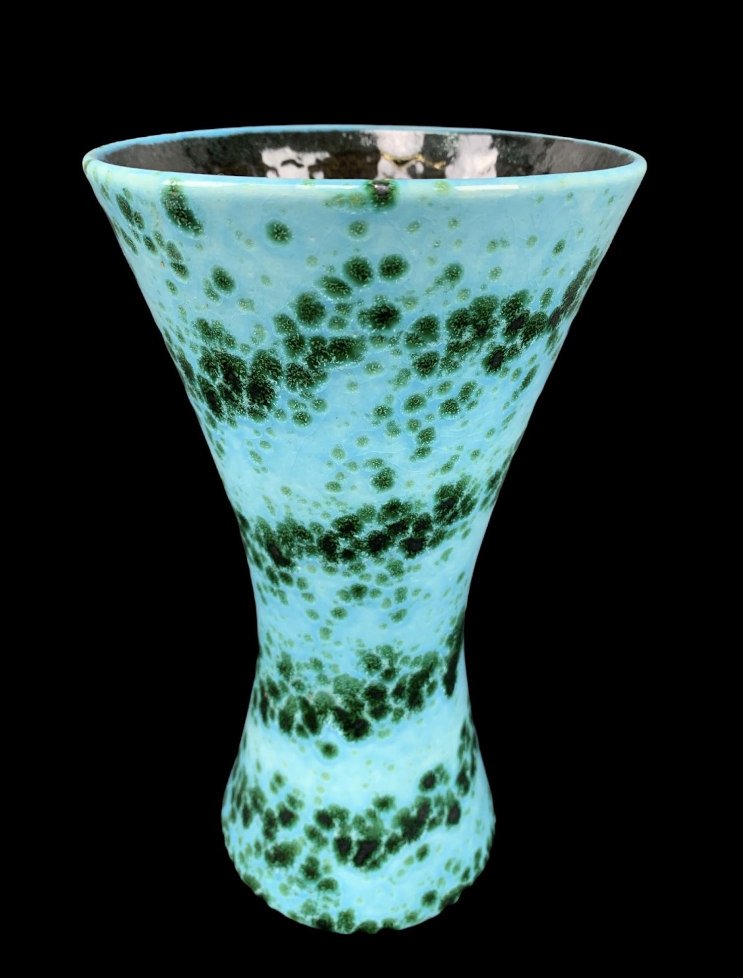 Mcm Dumbler Breiden German Fat Lava Vase: Mcm Dumbler And Breiden German Blue Green Fat Lava Vase. 8.75 Inches. Marked On Base 103 22 Germany.