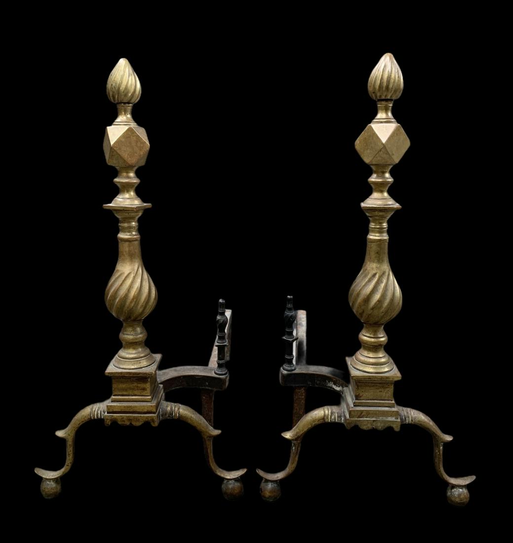 Fine Pair American Chippendale Faceted Andirons (1 of 5)