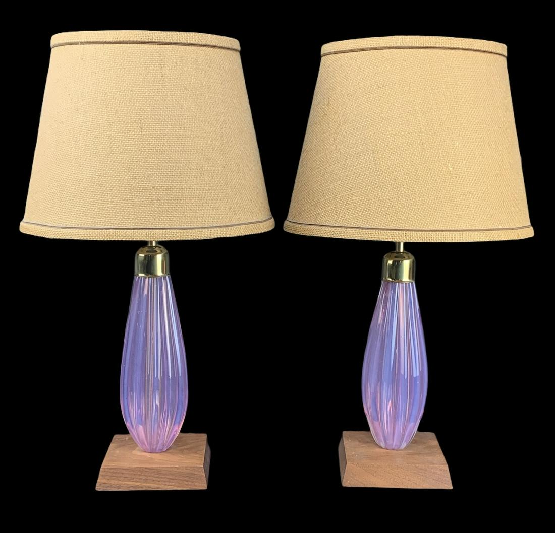 Pair Modernist Pink Ribbed Art Glass Murano Lamps (1 of 3)
