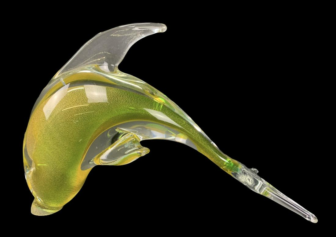 Murano Sommerso Art Glass Dolphin Figurine: Murano Sommerso Italy Art Glass Dolphin Figurine, 9 X 6.5 Inches.