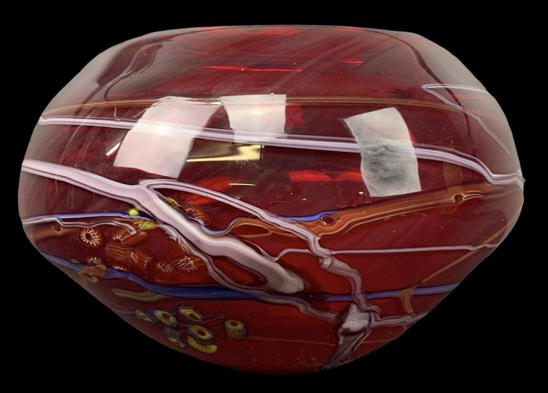 Modernist Red Art Glass Swirl Vase Bowl (1 of 4)