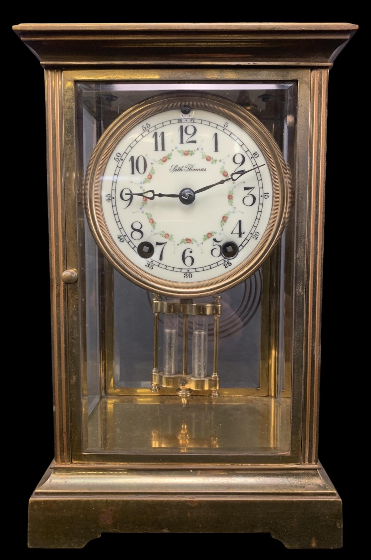 Seth Thomas Porcelain Dial Glass Case Mantle Clock (1 of 8)