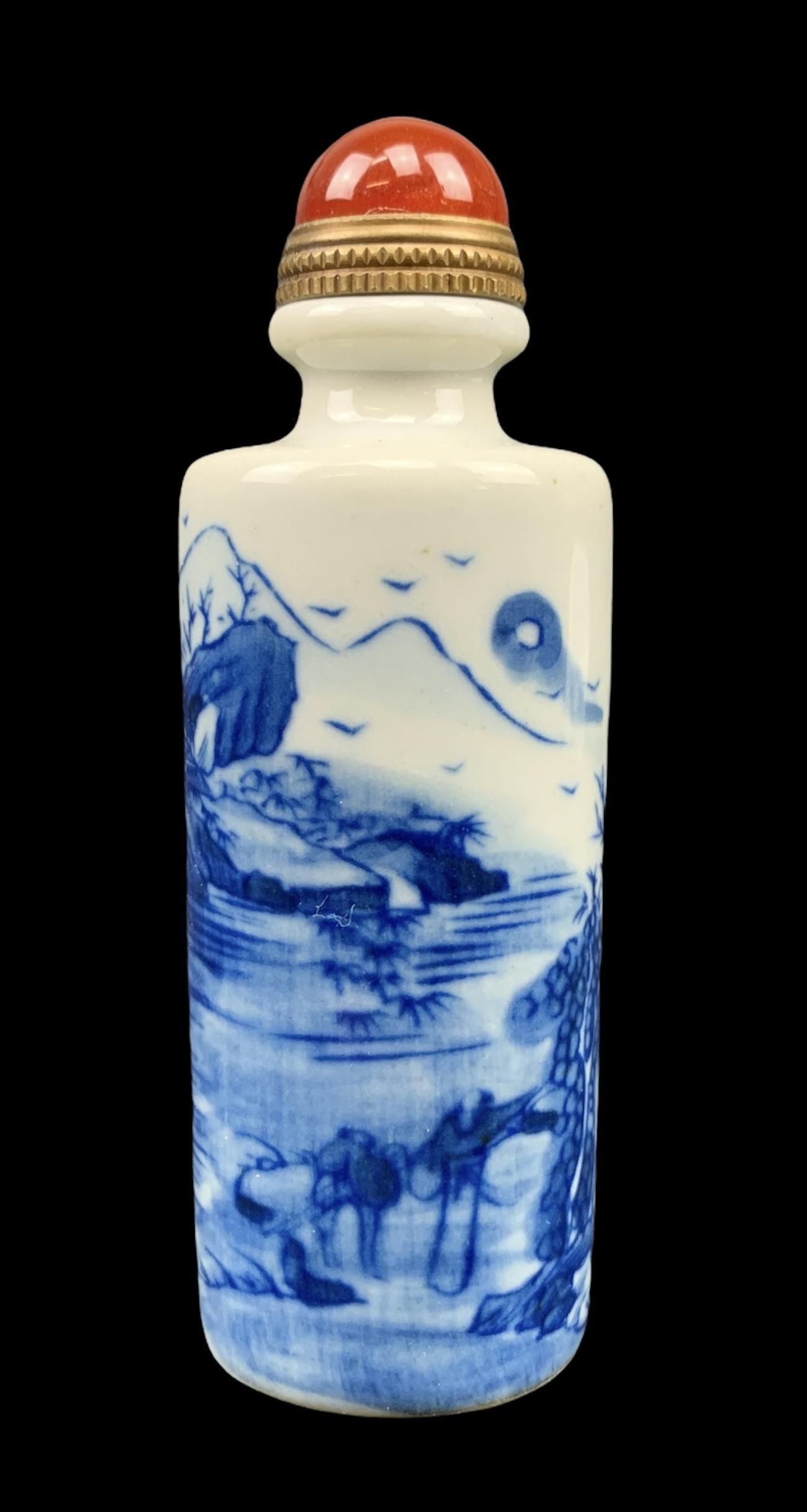 Chinese Blue White Porcelain Snuff Bottle, Stone (1 of 5)
