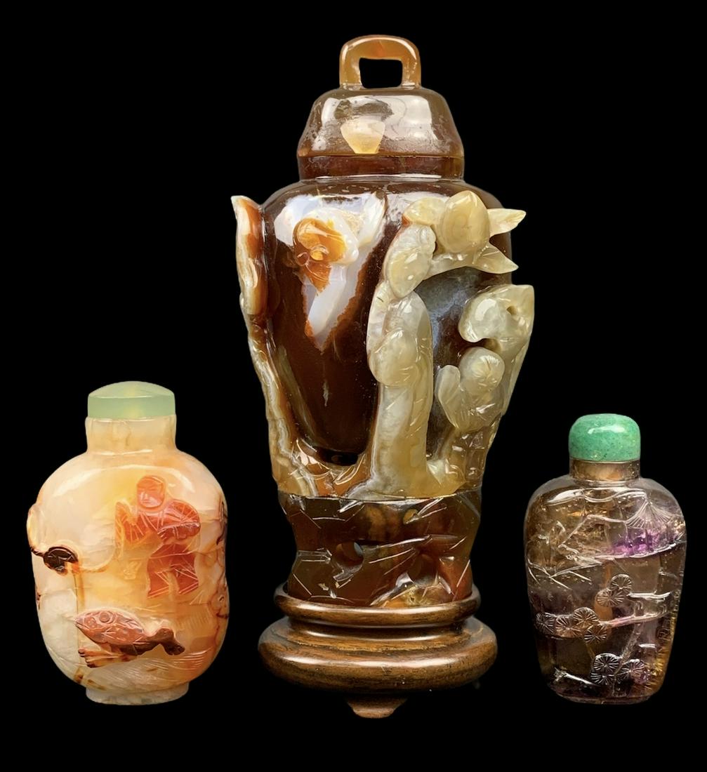 Lot Of 3 Chinese Hardstone Snuff Bottles (1 of 18)