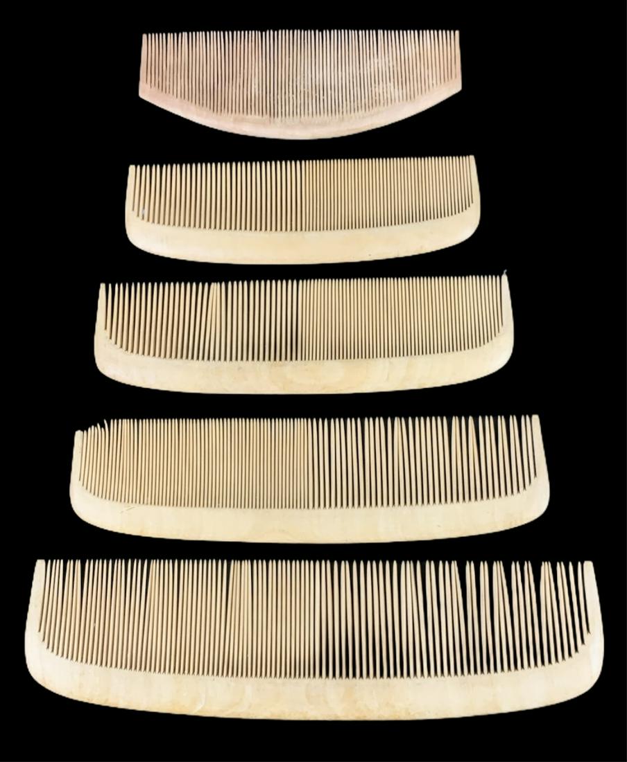Group Of 5 Japanese Tsuge Tokigushi Combs: Group Of 5 Japanese Tsuge Tokigushi Combs. Longest Measures 7 Inches.