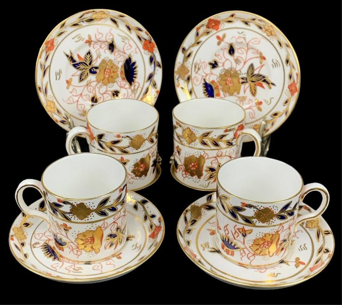 Lot Of Four Royal Crown Derby Demitasses: Lot Of Four Royal Crown Derby Demitasses. Saucers Measure 4.5 Inches, Cups Measure 2.5 H X 3 W Inches. Good Condition.