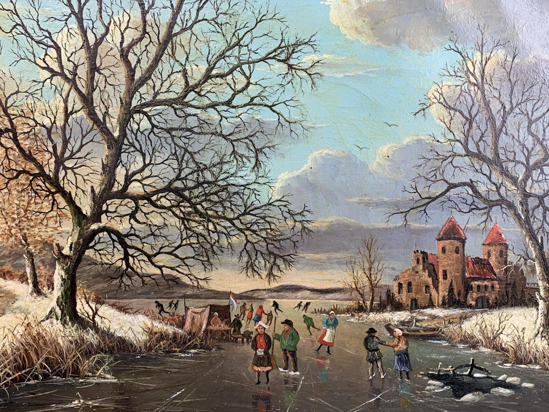 Oil On Canvas, Winter Skating Party, Signed (1 of 6)