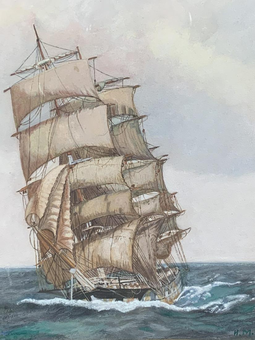 Watercolor, Sailing Ship Initialled H. M. (1 of 5)