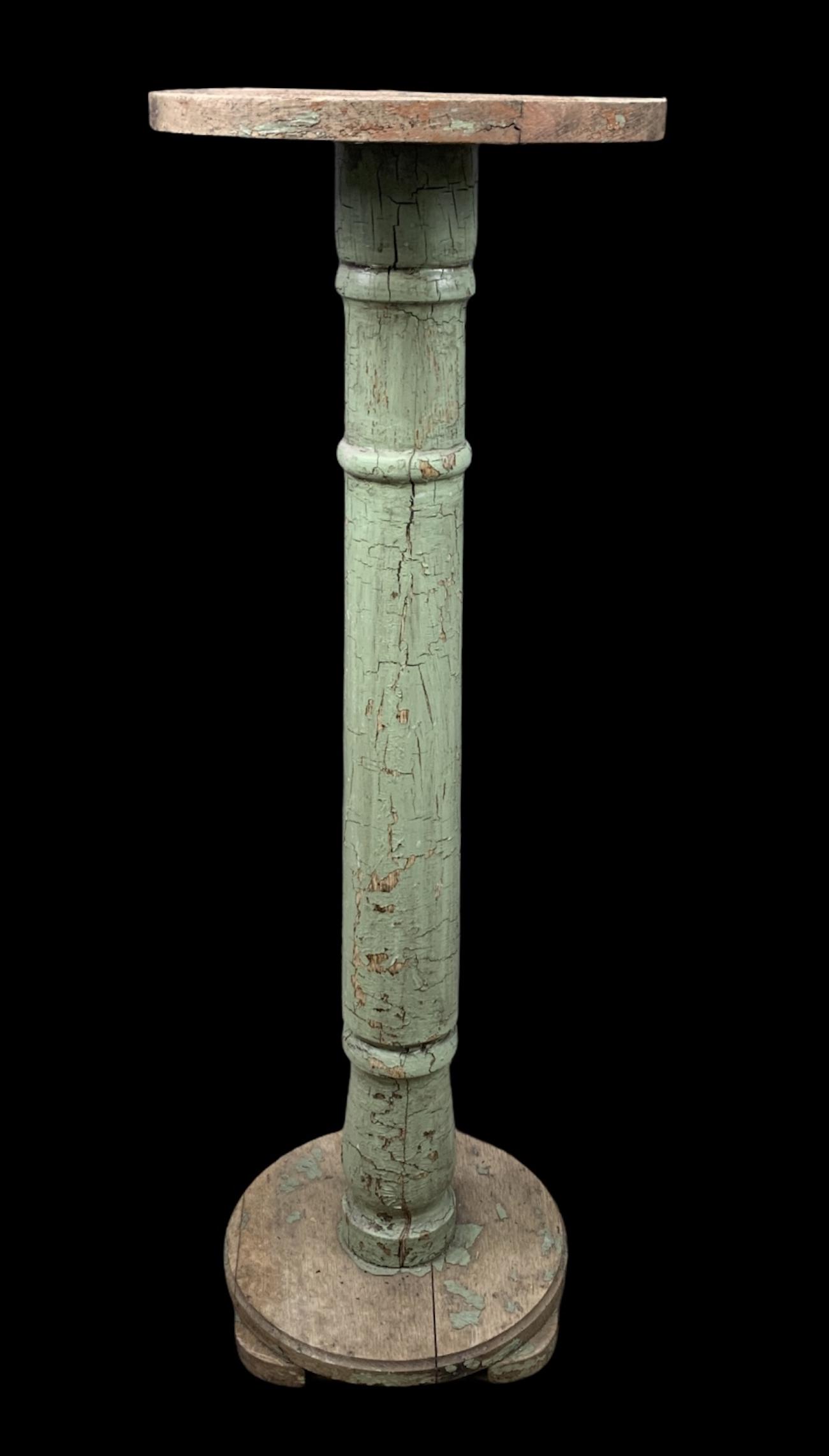 Vintage Green Paint Wood Garden Pillar Stand (1 of 4)