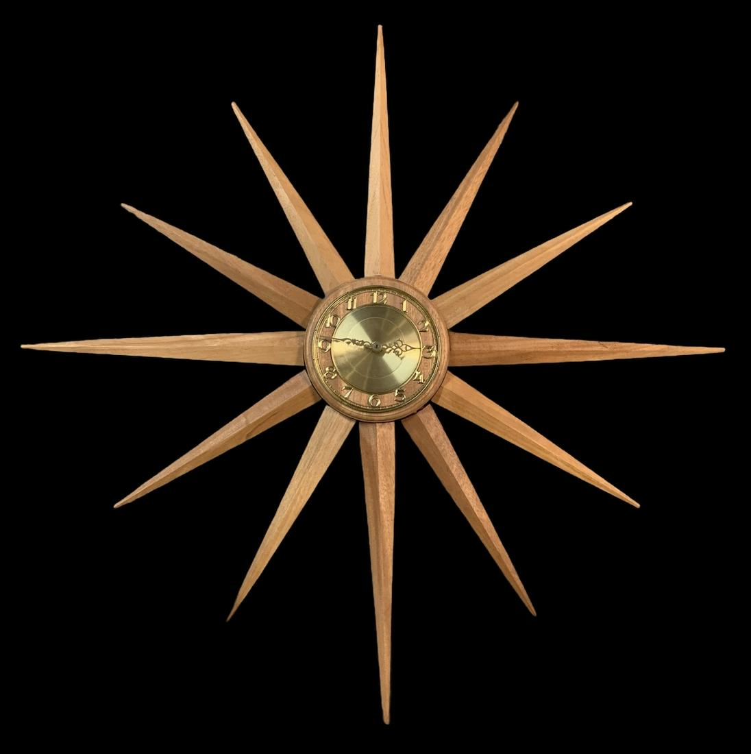 Mid Century Modern Teak Starburst Wall Clock (1 of 4)