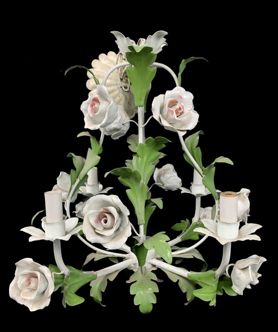Vintage Italian Tole Floral Rose Chandelier (1 of 3)