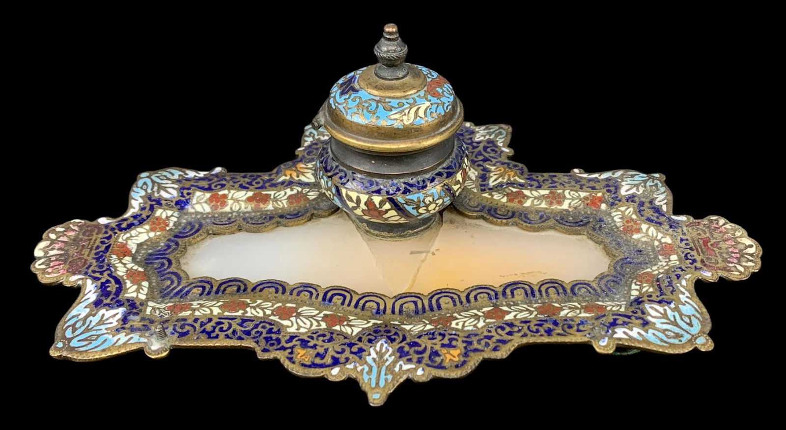 Antique French Champleve Cloisonne Bronze Inkwell (1 of 6)