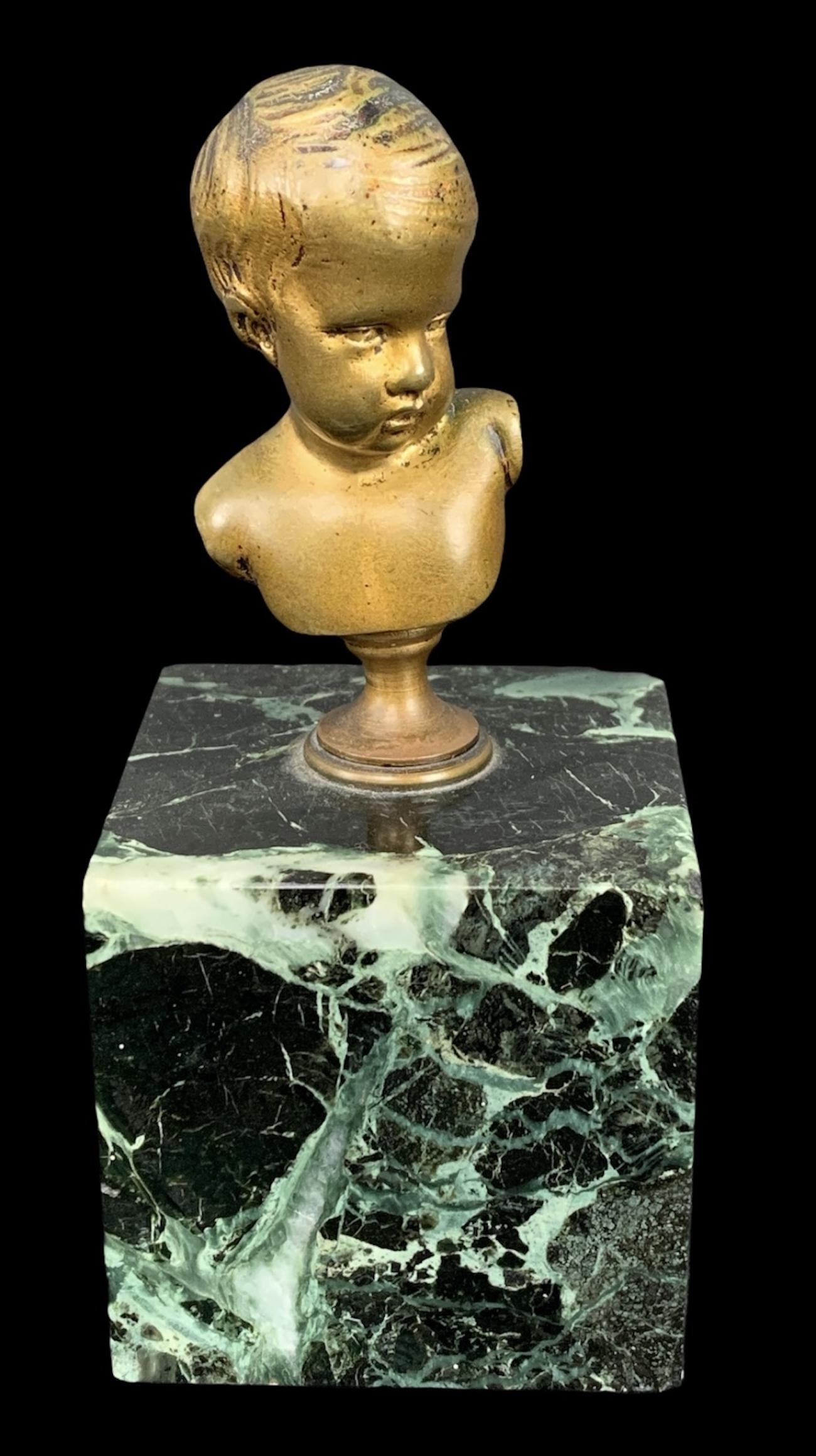 19th C Miniature Gilt Bronze Bust, Signed (1 of 5)