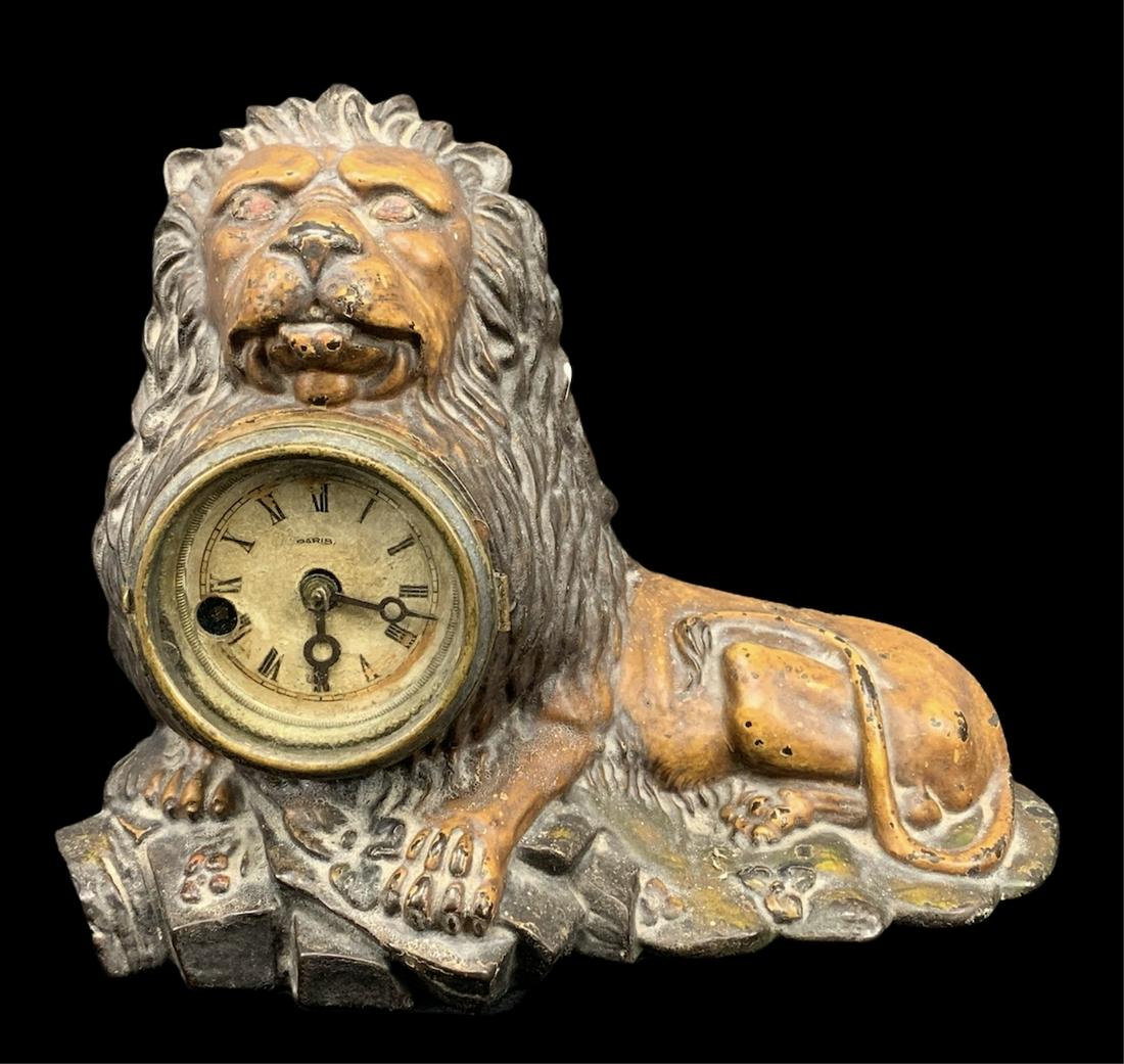 Bradley & Hubbard Cast Iron Polychrome Lion Clock (1 of 10)