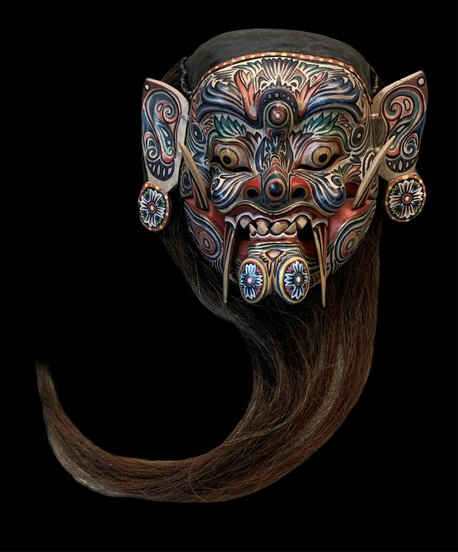 Balinese Articulated Polychrome Mask With Hair (1 of 6)