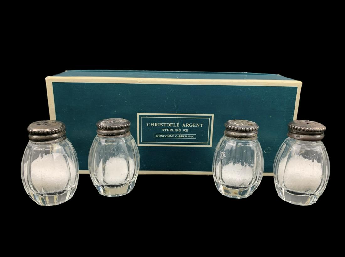 Christofle Sterling Silver Salt & Pepper Shakers: Christofle Sterling Silver Salt & Pepper Shakers In Original Box. Salt Shakers Measure 1.5 Inches Tall.