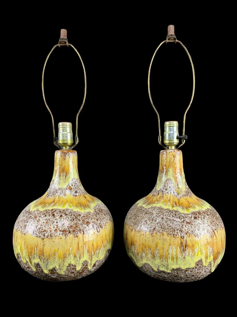 Pair Mid Century Drip Glaze Ceramic Lamps (1 of 4)