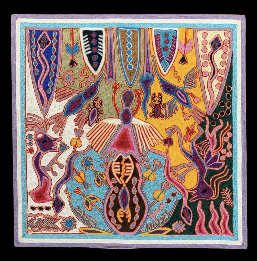 Jose Benitez Sanchez, Huichol Yarn Art, Signed (1 of 8)