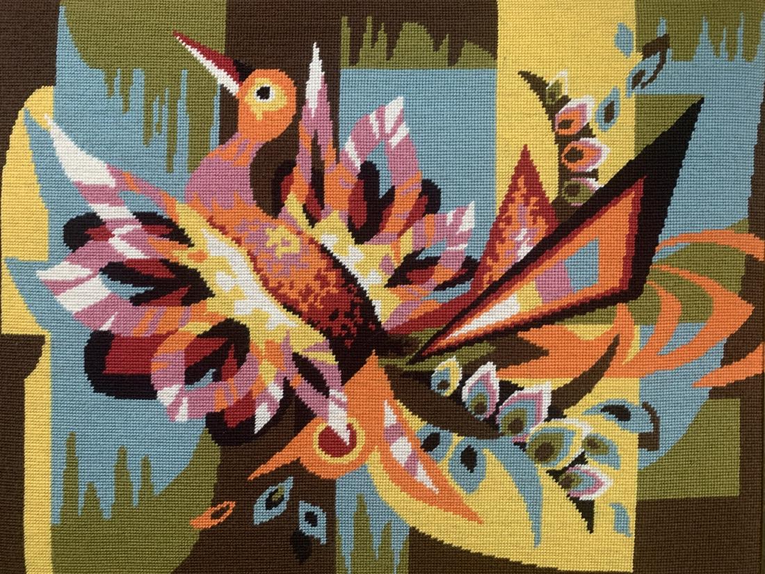 Mid Century Modern Needlepoint Peacock Tapestry (1 of 3)
