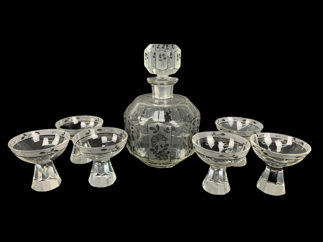 Art Deco Faceted Cut Crystal Decanter Set (1 of 6)