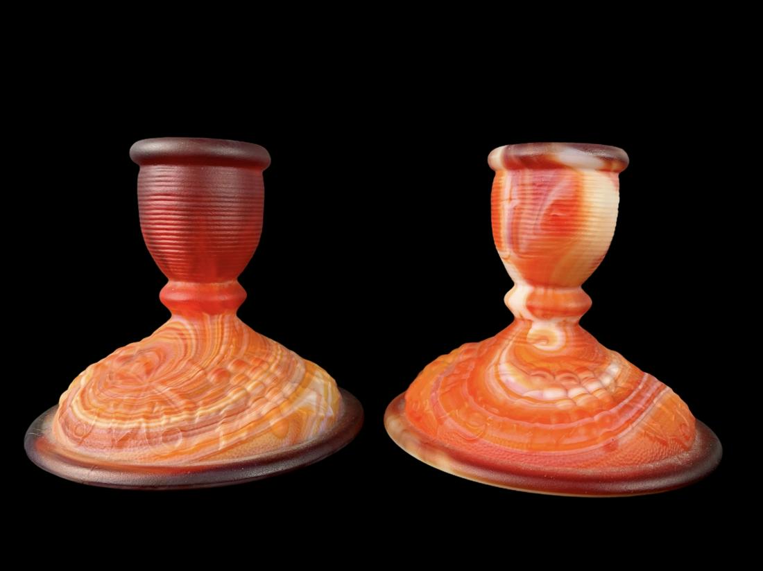 Pair Molded Art Glass Swirl Marbled Candlesticks (1 of 4)