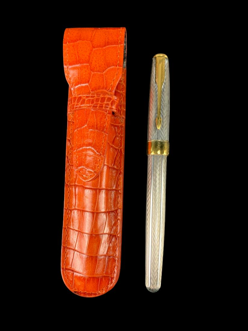 Sterling Silver Parker Sonnet Fougere Fountain Pen: Sterling Silver Parker Sonnet Fougere Fountain Pen, 18 K Gold Nib. 5.25 Inches Long.