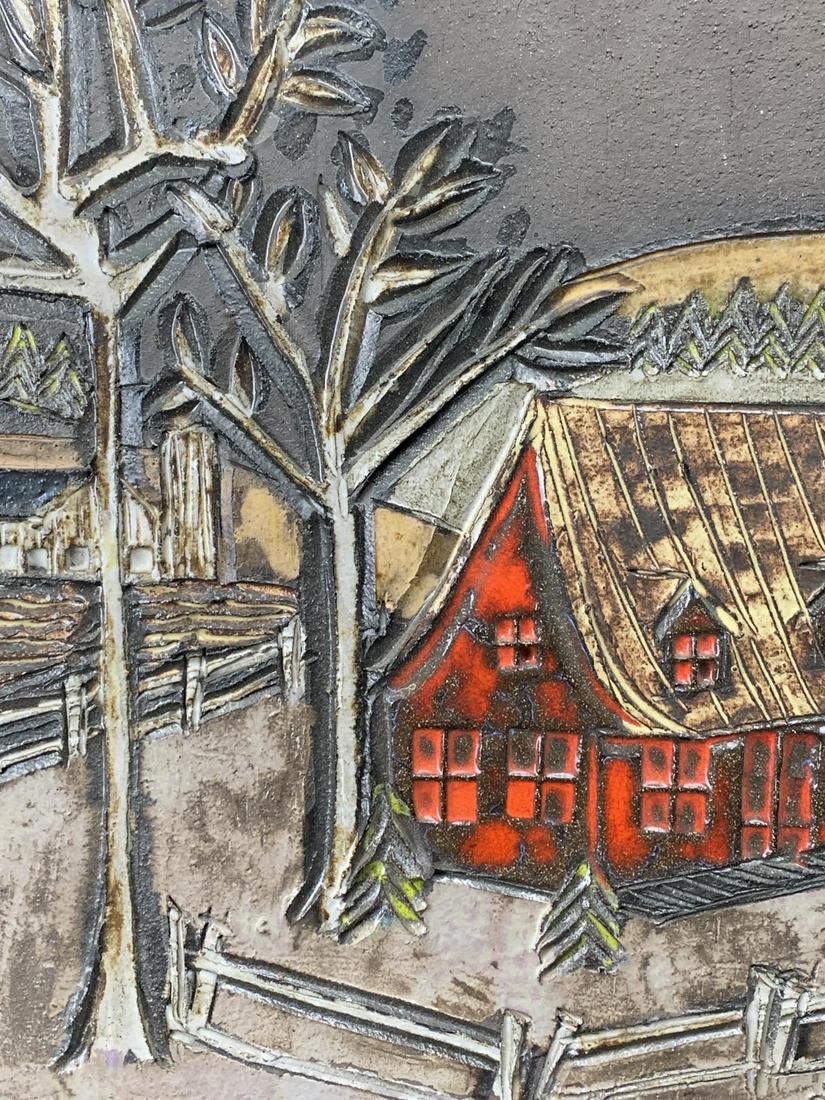 Large Charles Sucsan Enamel Carved Ceramic Plaque (1 of 5)