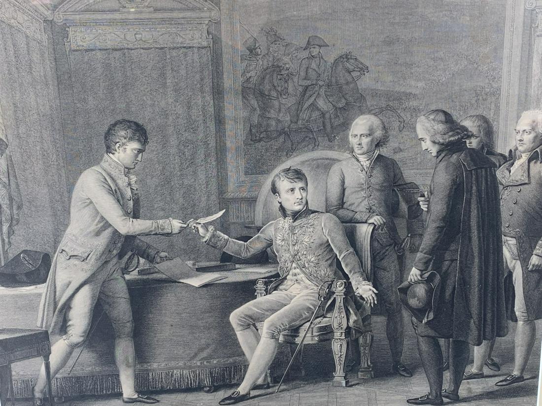 Engraving Napoleon, The Concordat Signature 1801: Napoleon Bonaparte (1769-1821). Emperor Of France, 1804-1814. Signing The Concordat Of 1801 With Pope Pius Vii. Drawing By FranÃ§ois Gerard. Measures 17.5 H X 21 W Inches Within The Matting.