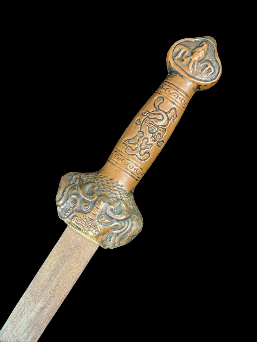Chinese Signed Sword Repousse Copper Handle (1 of 7)