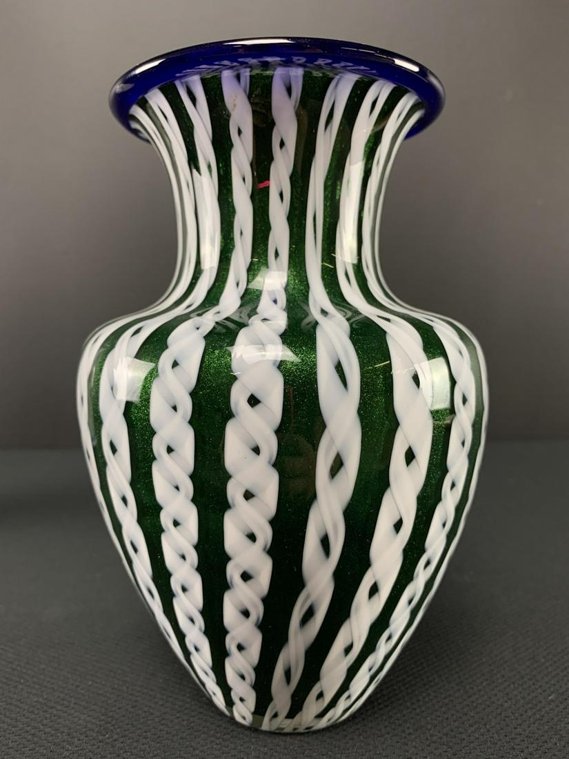 Green Art Glass Pulled Ribbon Vase, Jim Norton (1 of 6)