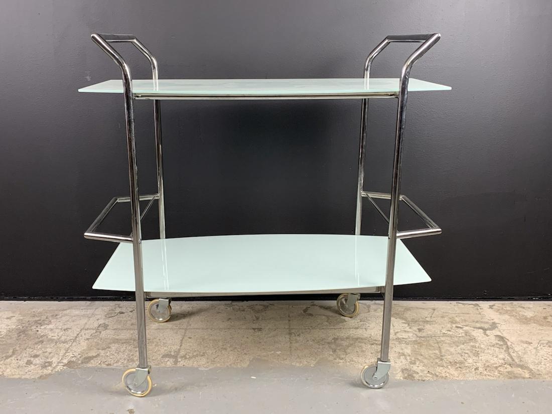 Vintage Mid Century Tubular Glass Trolley Bar Cart: Vintage Mid Century Tubular Glass Trolley Bar Cart, 32" H X 31" W X 16"