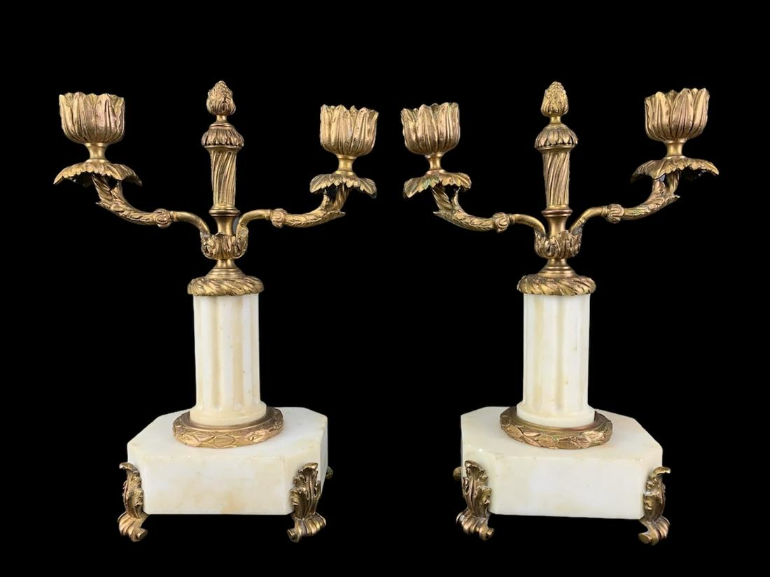 Antique French Empire Bronze Marble Candle Holders (1 of 4)