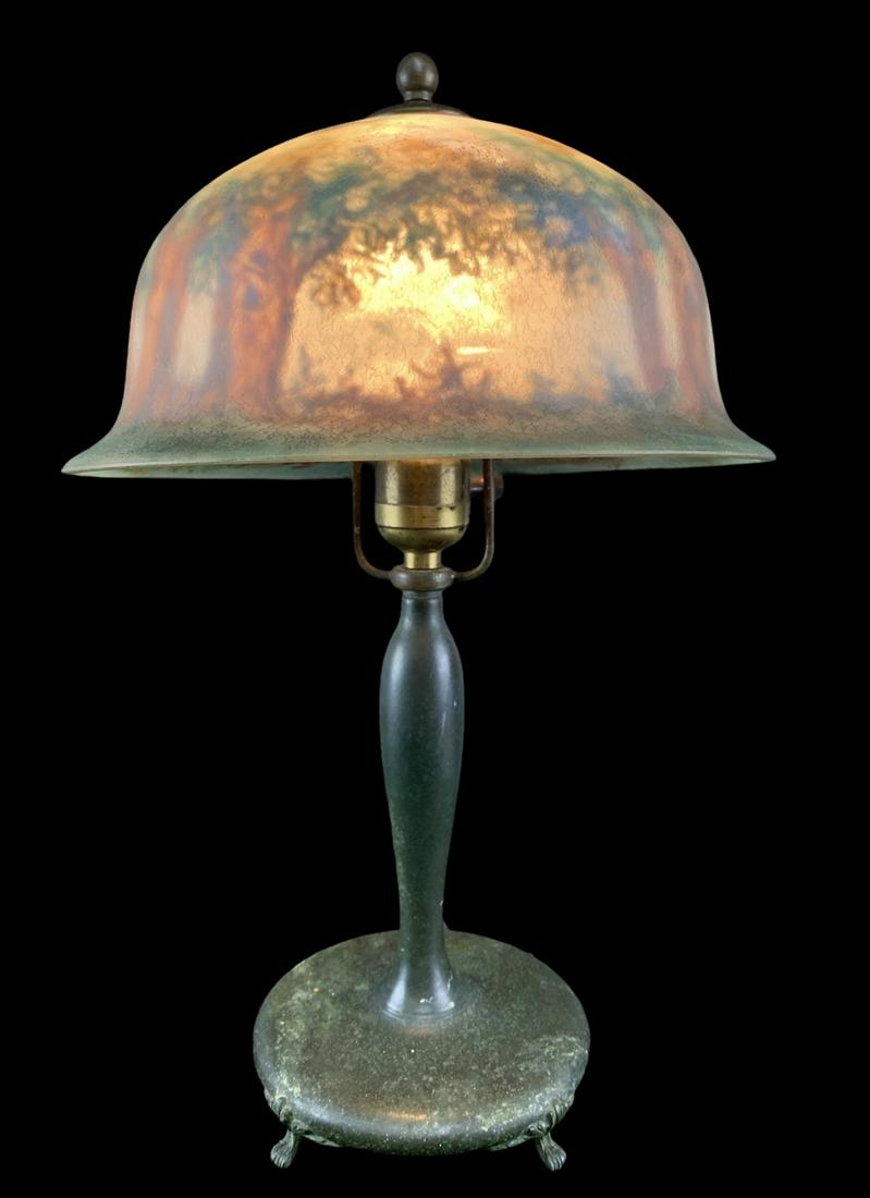 Pairpont Bronze Lamp, Reverse Painted Shade (1 of 8)