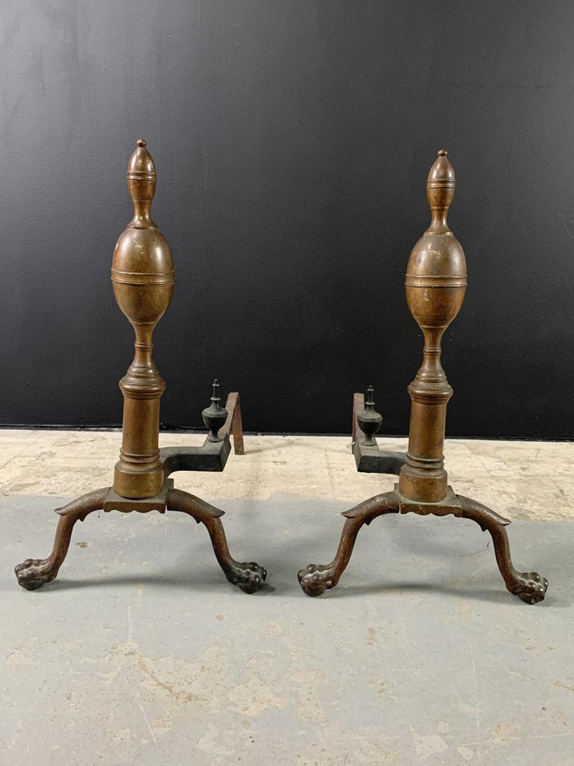 Pair 19th C Bronze Ball And Claw Andirons (1 of 5)