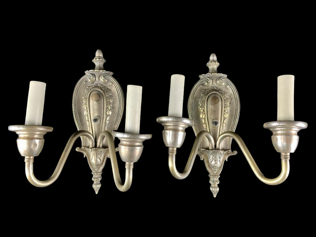 Pair 1920s Silver Plated Electric Wall Sconces (1 of 4)