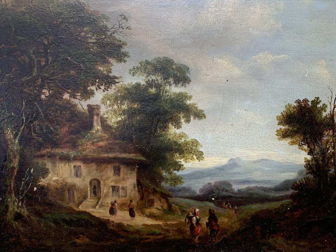 19th C Dutch Figural Landscape Oil On Panel Signed (1 of 6)