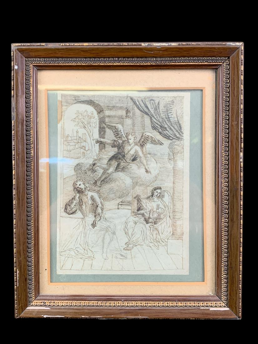 Antique Religious Drawing, Pencil And Ink Sketch: Antique Religious Drawing, Pencil And Ink Sketch. Possibly 17th C. 7.25 H X 5 W Inches.