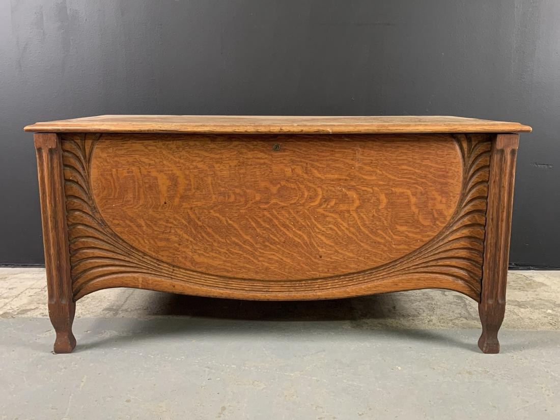 Arts & Crafts Carved Oak Blanket Chest Cedar Lined (1 of 7)