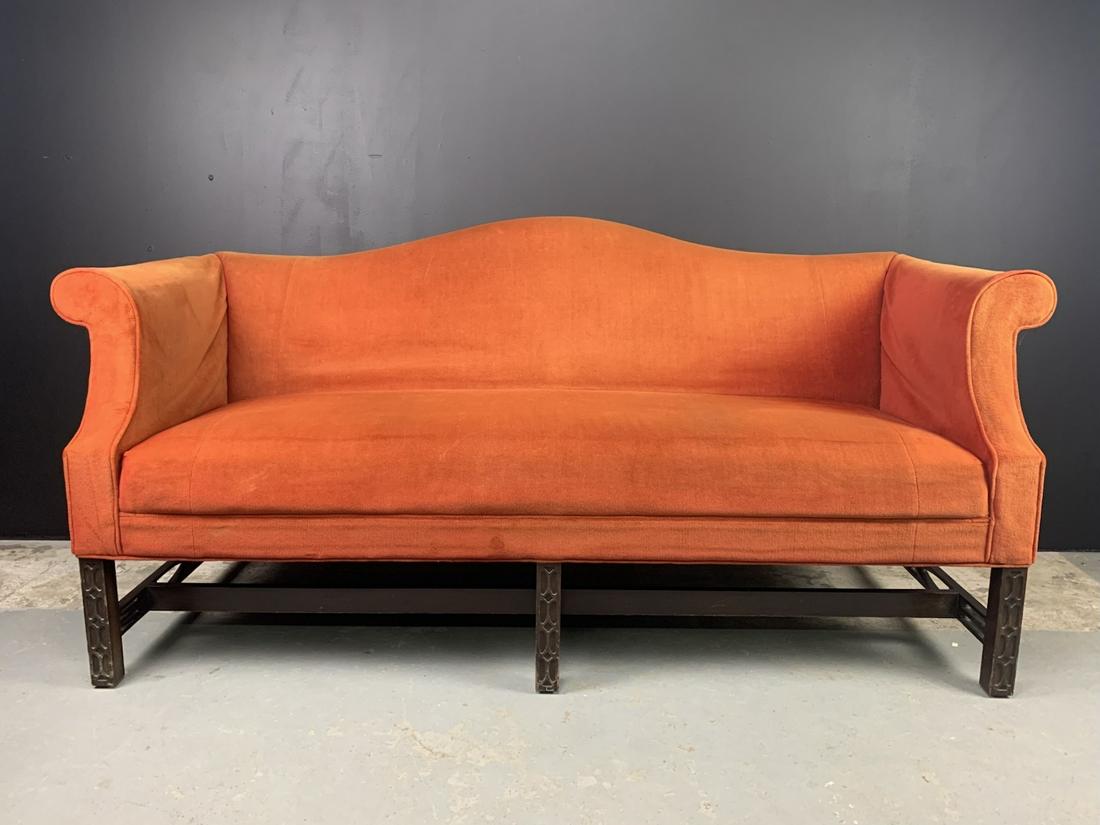 Georgian Style Camel Back Sofa Burnt Orange Velvet (1 of 7)