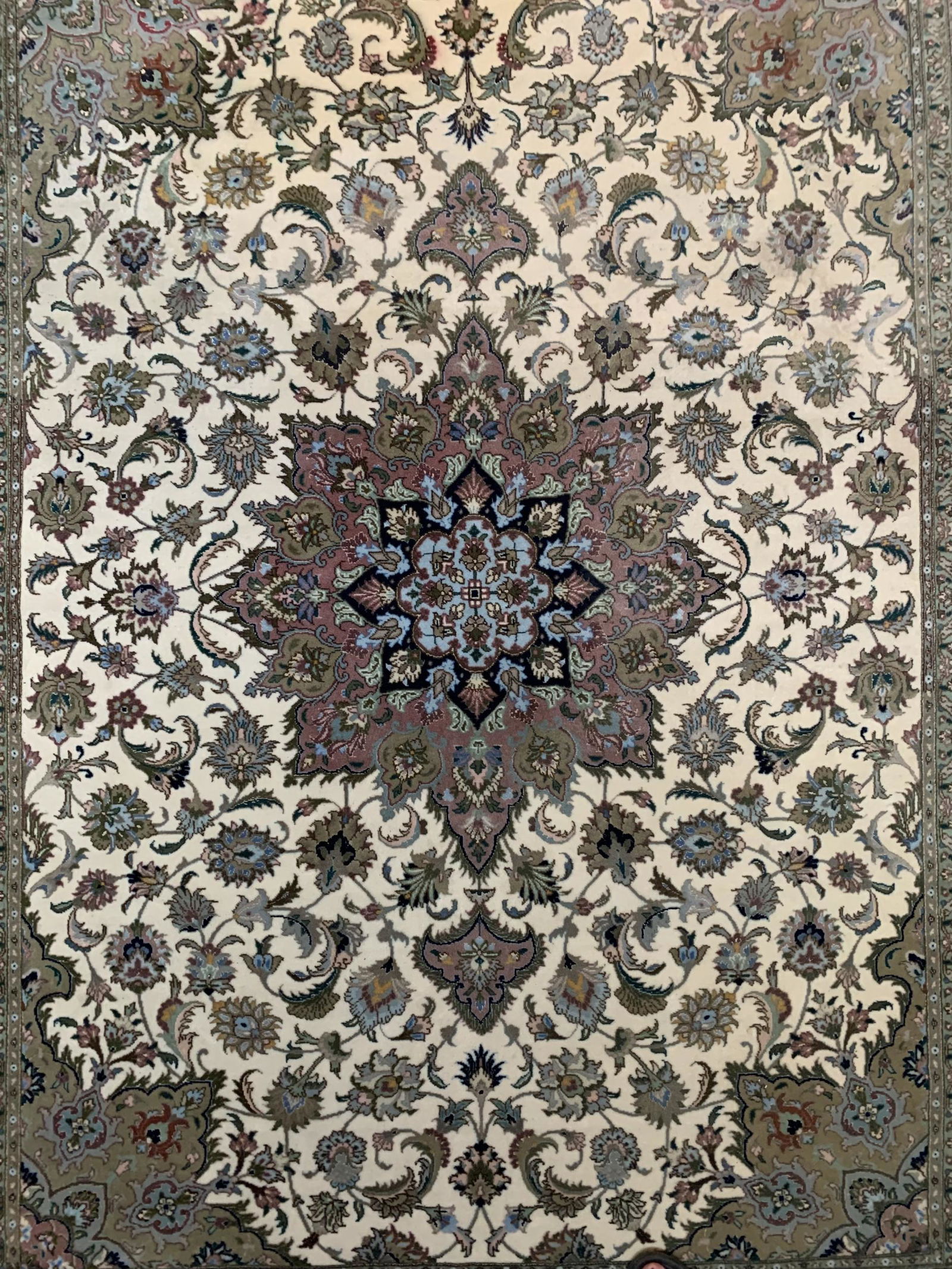 Vintage Persian Tabriz Medallion Rug, Cream (1 of 6)