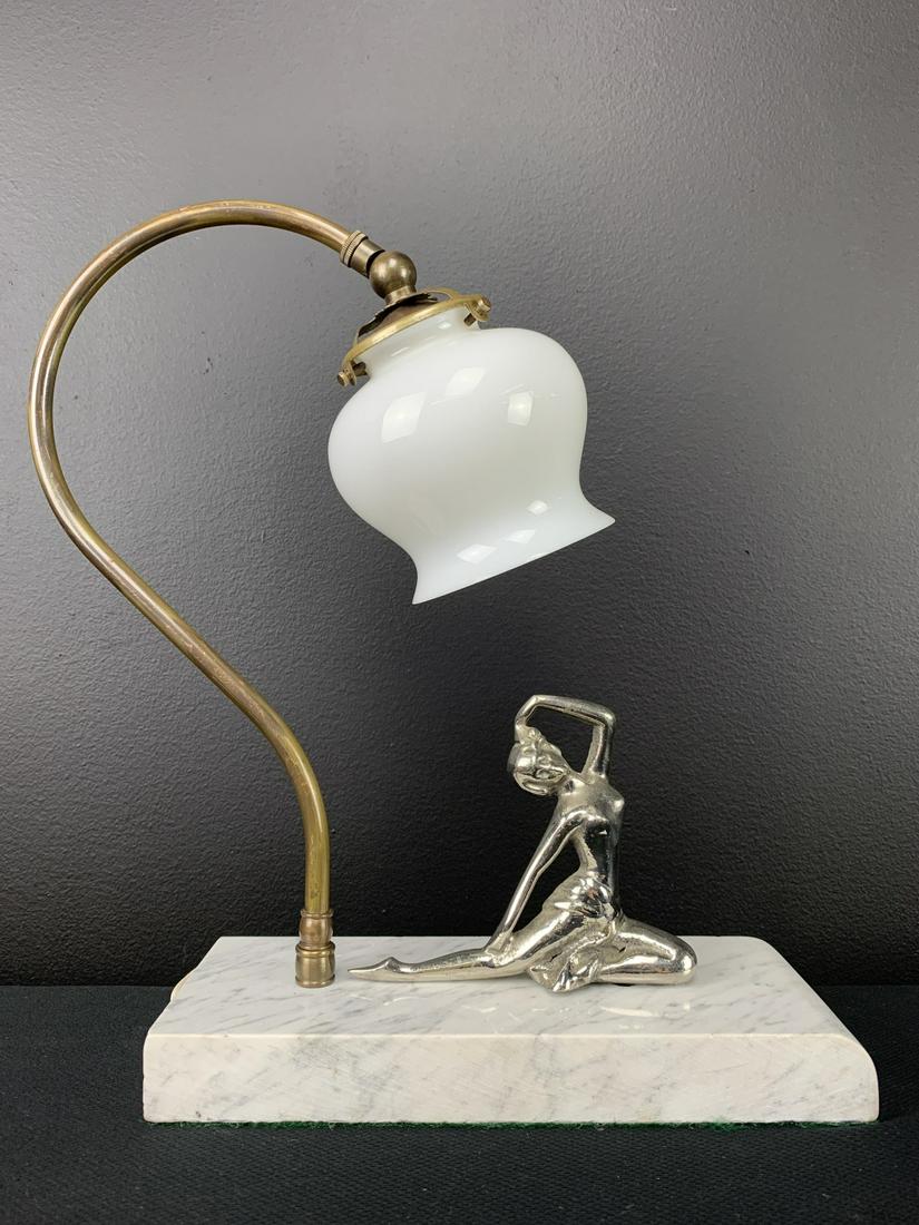 Art Deco Female Chrome Dancer Lamp On Marble Base (1 of 6)