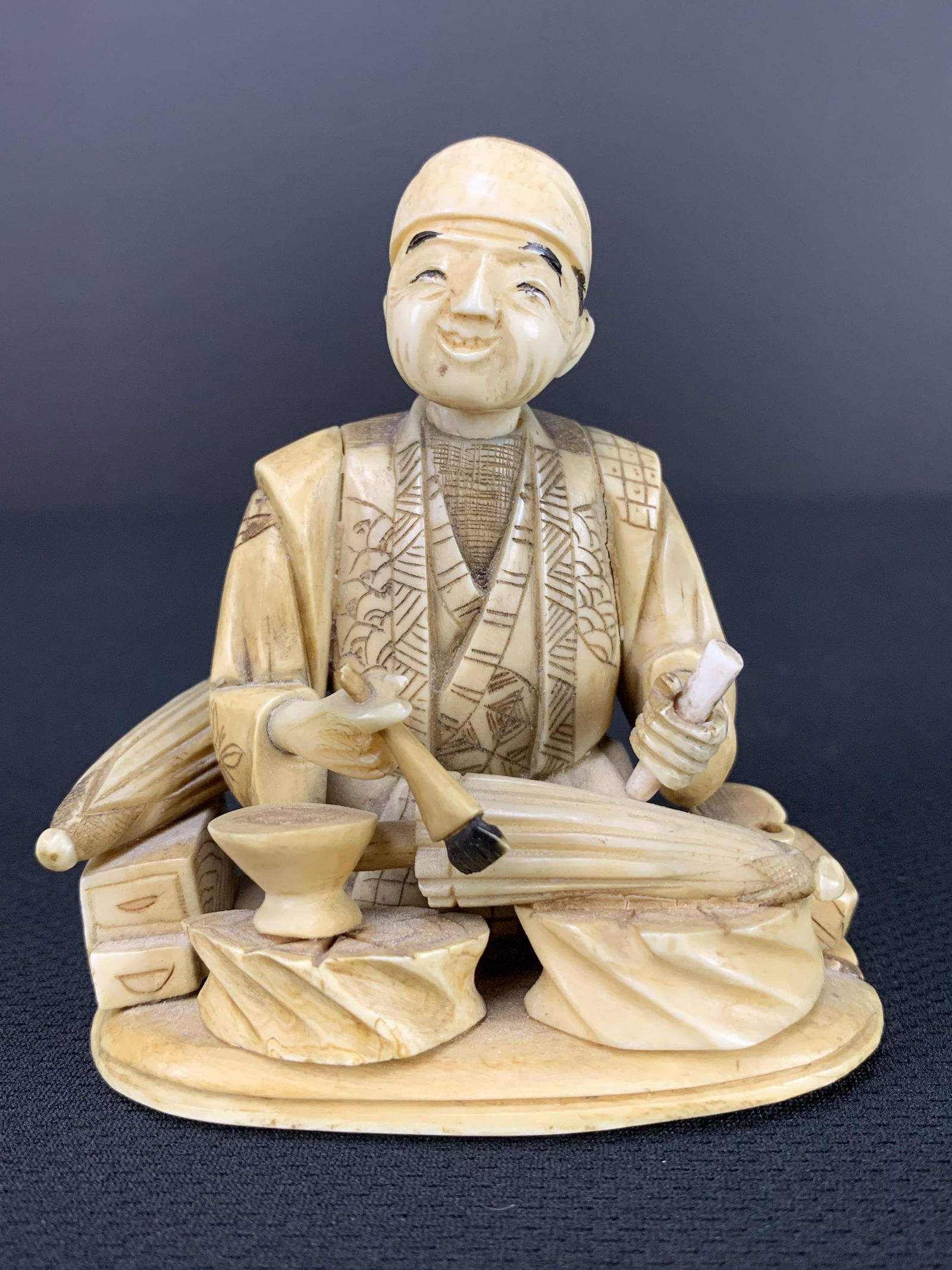 Japanese Carved Seated Figure, Umbrella Maker (1 of 8)