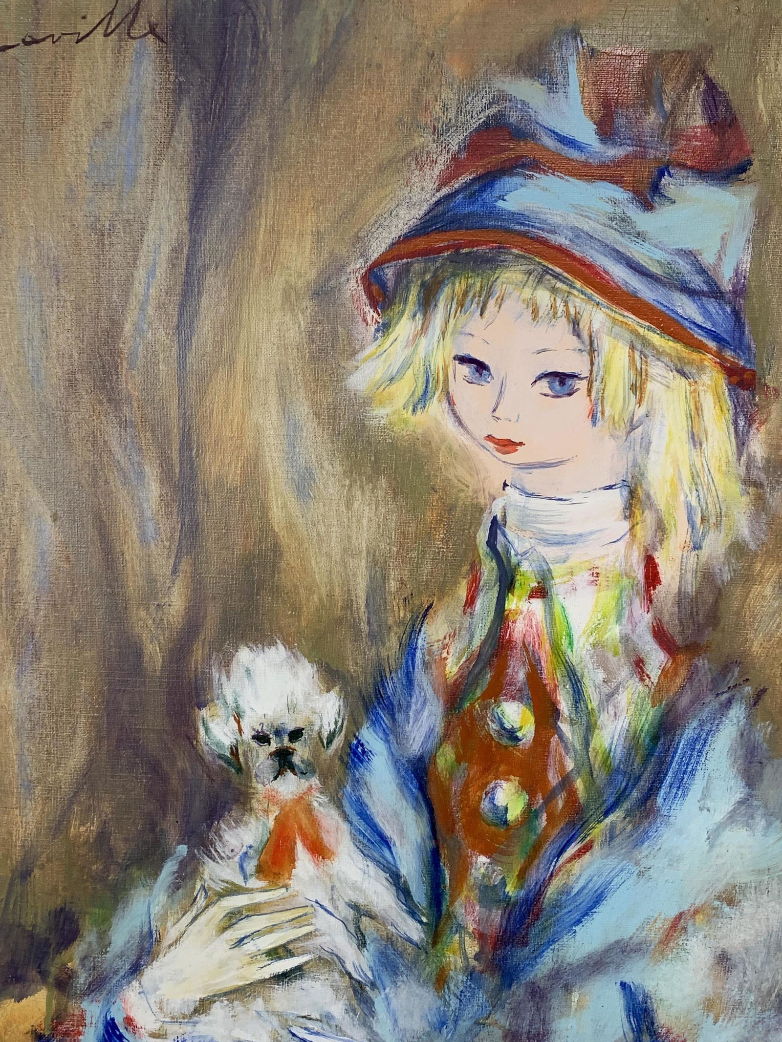 Henri Laville Oil on Canvas Impressionist Portrait: Henri Laville (1916-1995), Oil on Canvas, Impressionist Portrait of a young girl. Canvas measures 22 inches h x 18 w.