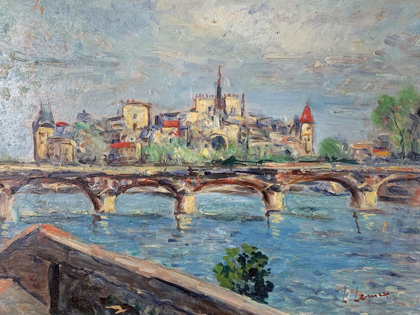 L. Lemey, Le Pont Des Arts, Paris. Oil On Board (1 of 5)