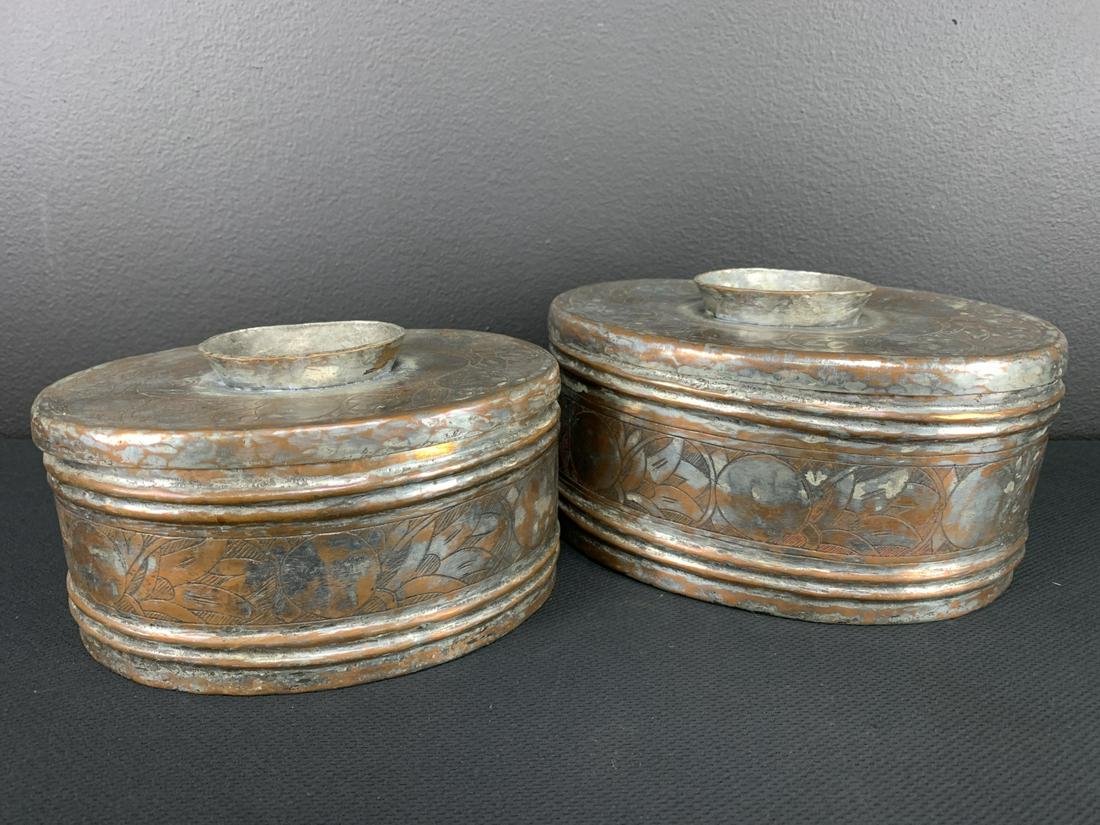 Lot 2 Middle Eastern Silvered Copper Lidded Boxes (1 of 6)
