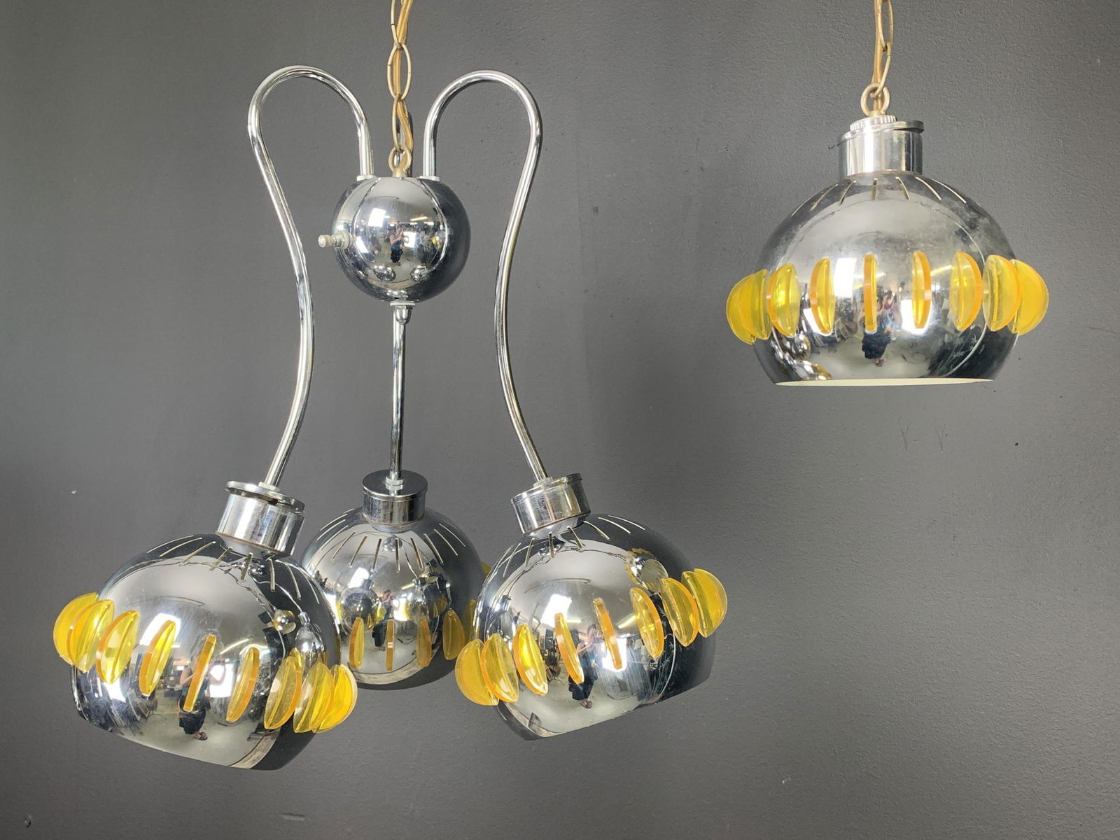 Modernist Space Age Chrome Chandelier, Pendant (1 of 7)