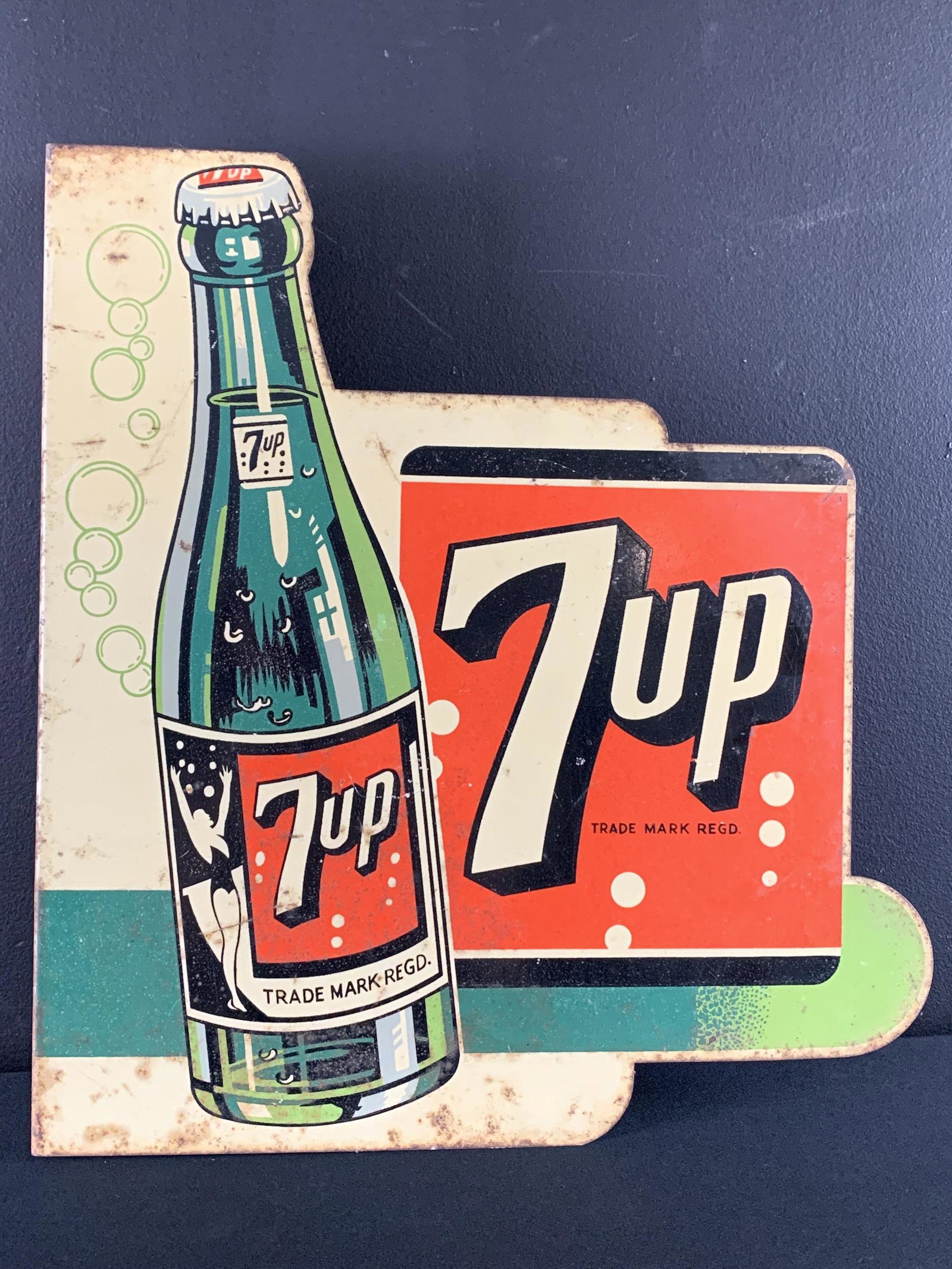 Rare Vintage 7up Bottle Flange Sign, Double Sided (1 of 9)