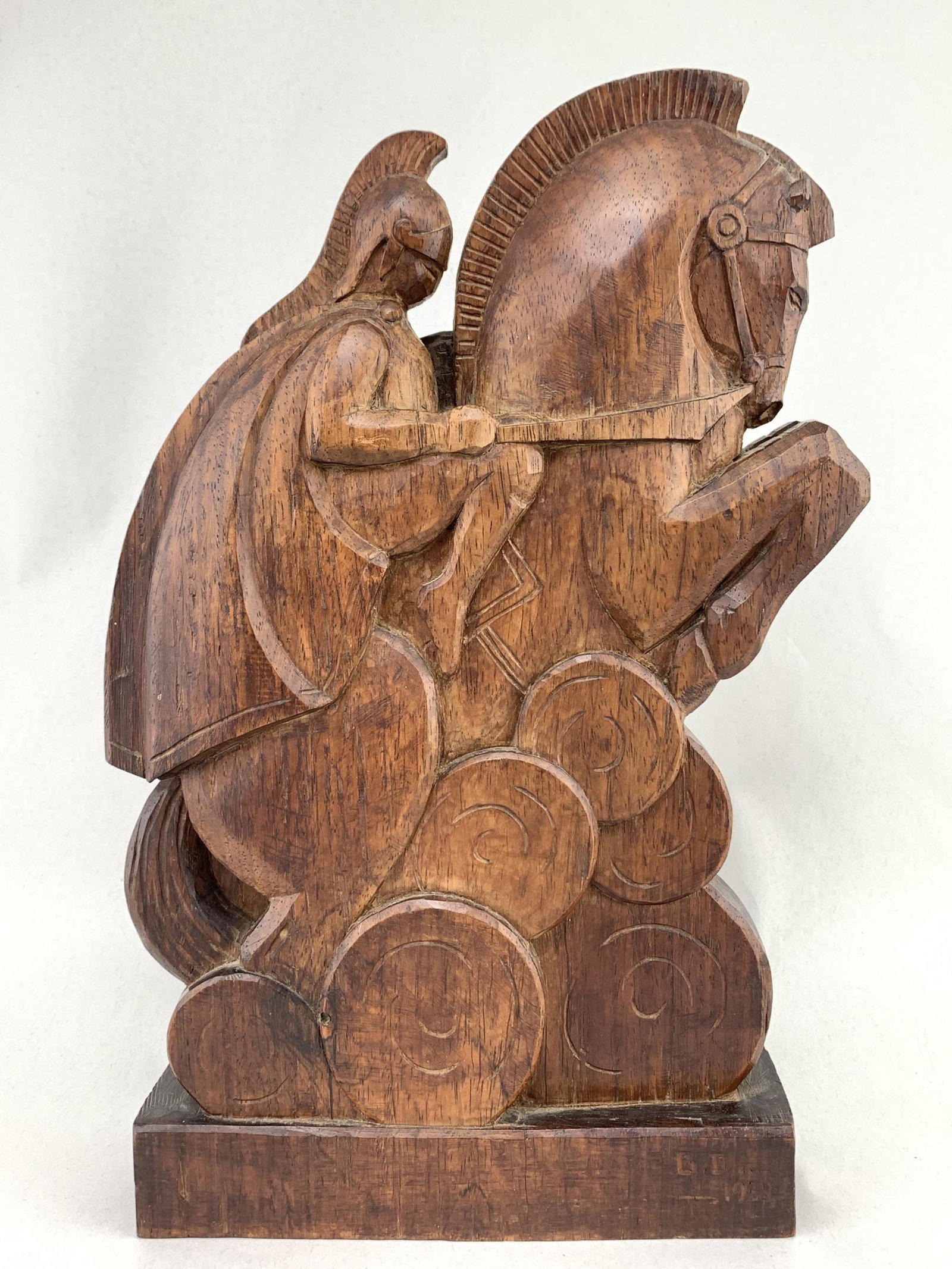 Signed 1932 Art Deco Wood Carved Knight (1 of 7)